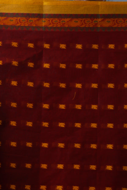 Pure Cotton Tant Saree Leaf Buti Design Woven Tant Saree