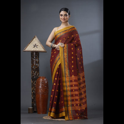 Pure Cotton Tant Saree Leaf Buti Design Woven Tant Saree