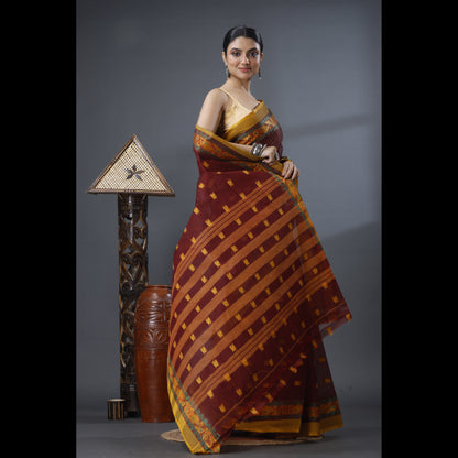 Pure Cotton Tant Saree Leaf Buti Design Woven Tant Saree