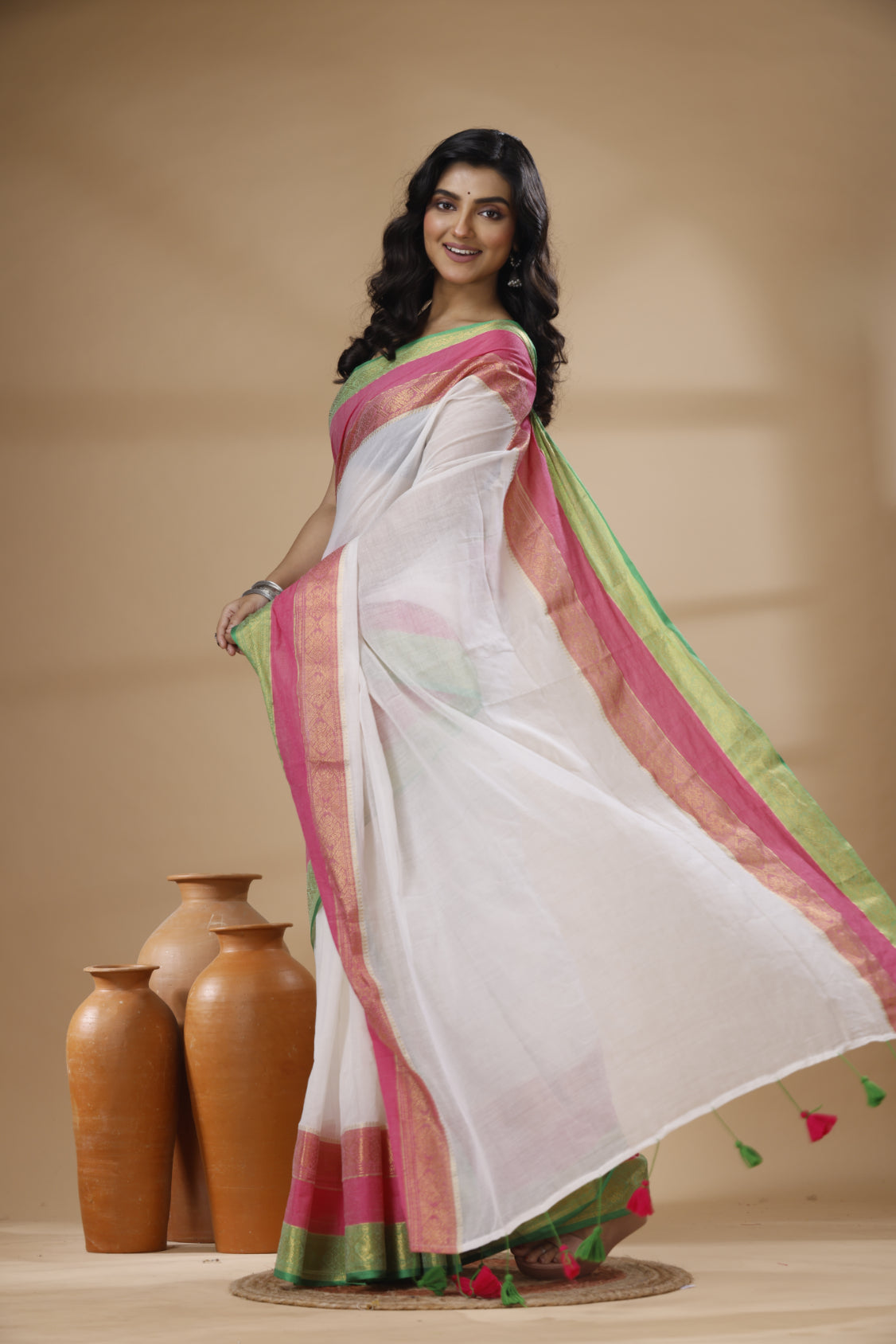Pure Cotton Mulmul Saree 3d Design South Indian Style Woven Handloom Mulmul Saree