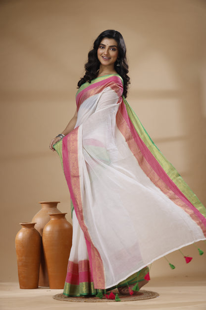 Pure Cotton Mulmul Saree 3d Design South Indian Style Woven Handloom Mulmul Saree