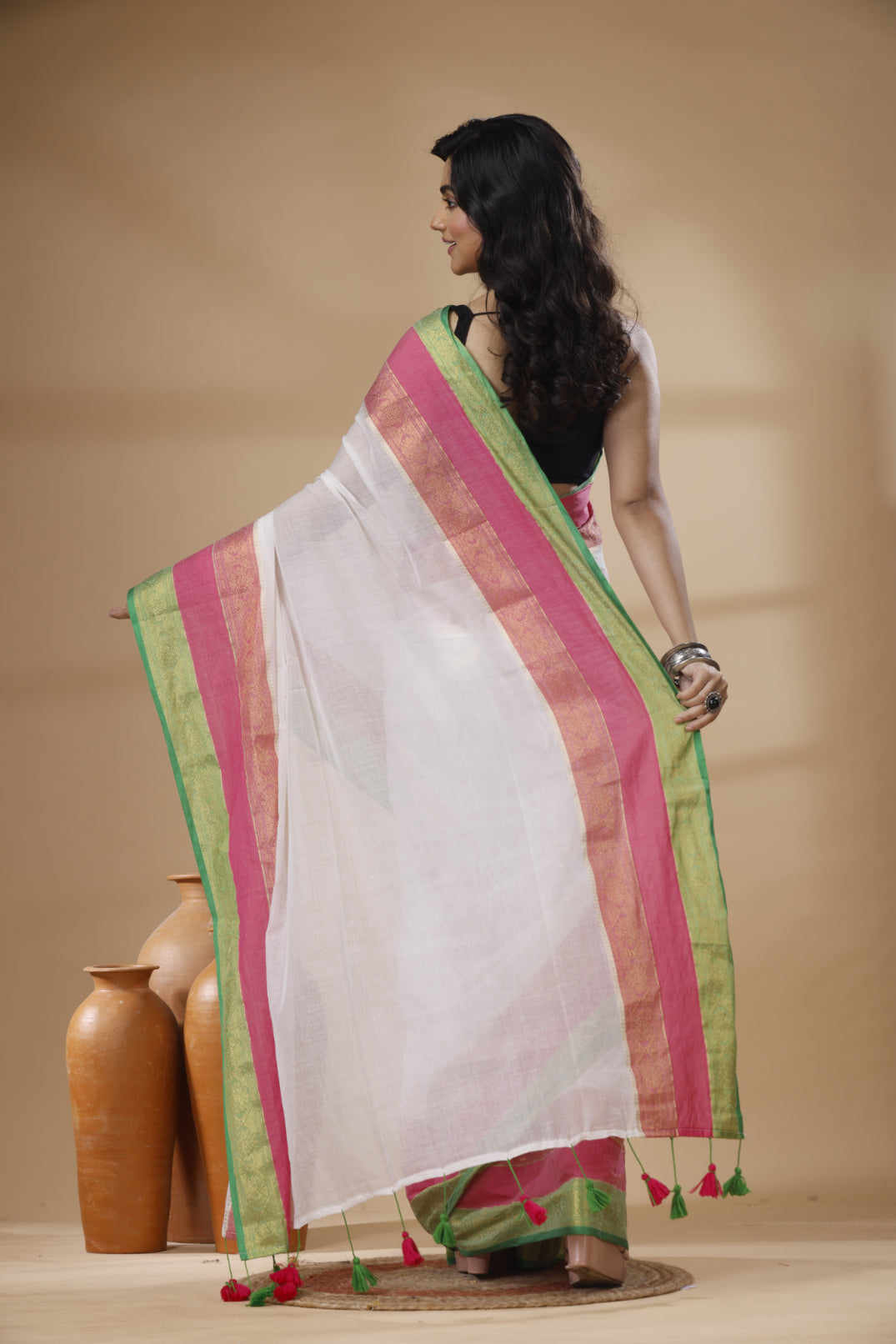 Pure Cotton Mulmul Saree 3d Design South Indian Style Woven Handloom Mulmul Saree