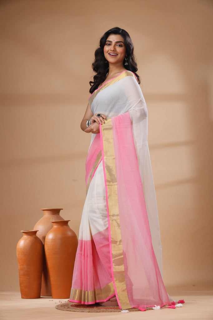 Pure Cotton Mulmul Saree Half and Half Design Woven Handloom Saree
