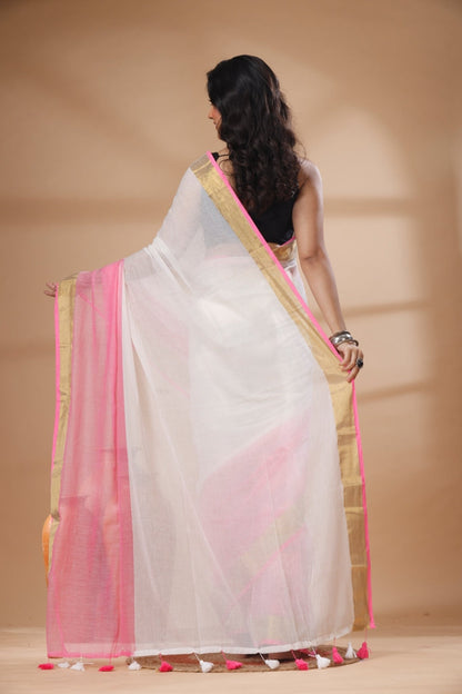 Pure Cotton Mulmul Saree Half and Half Design Woven Handloom Saree