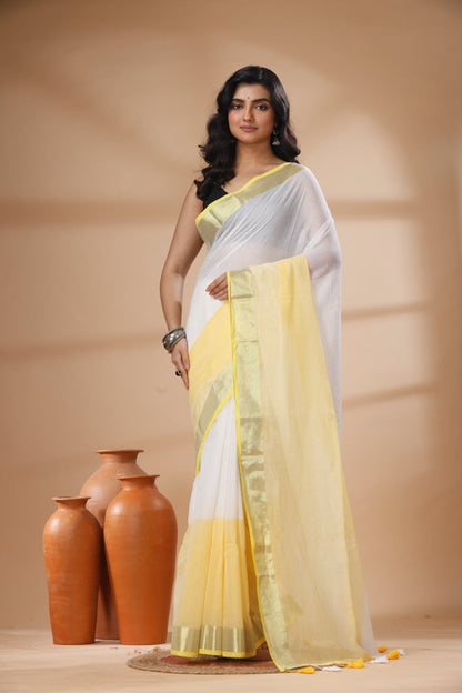 Pure Cotton Mulmul Saree Half and Half Design Woven Handloom Saree