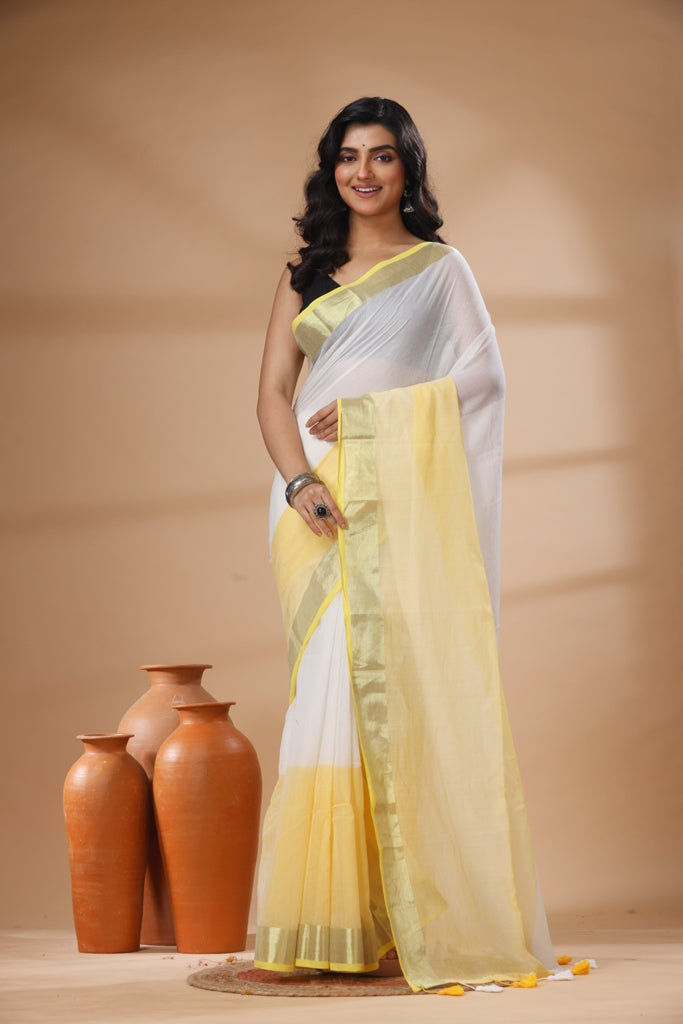 Pure Cotton Mulmul Saree Half and Half Design Woven Handloom Saree