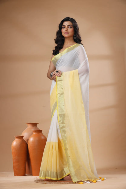 Pure Cotton Mulmul Saree Half and Half Design Woven Handloom Saree