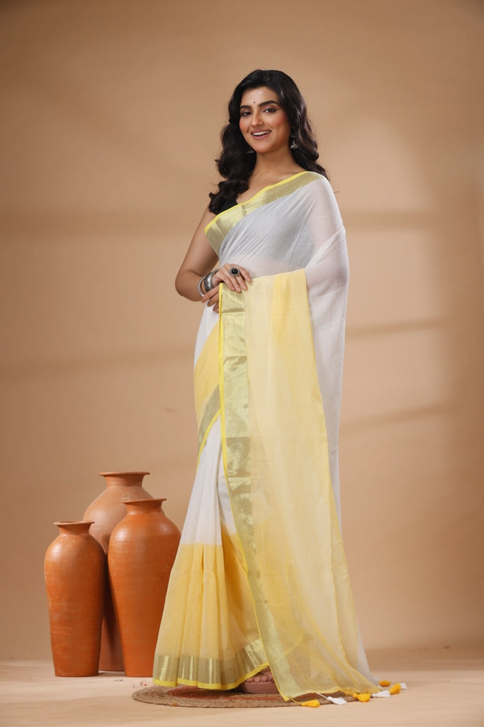 Pure Cotton Mulmul Saree Half and Half Design Woven Handloom Saree