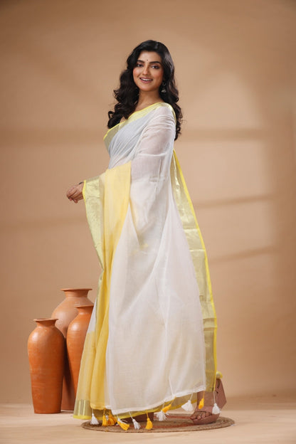 Pure Cotton Mulmul Saree Half and Half Design Woven Handloom Saree