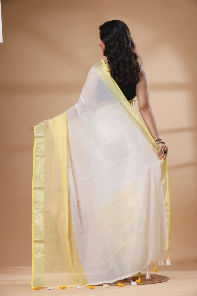 Pure Cotton Mulmul Saree Half and Half Design Woven Handloom Saree