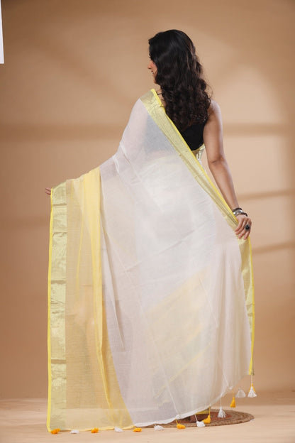 Pure Cotton Mulmul Saree Half and Half Design Woven Handloom Saree