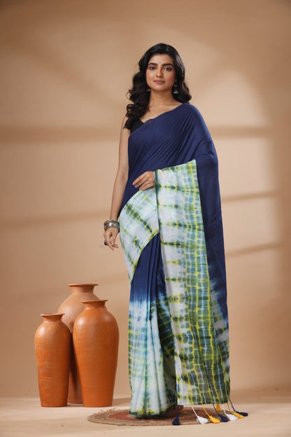 Pure Cotton Mulmul Saree Shibori Tie and Dye Design Woven Handloom Saree
