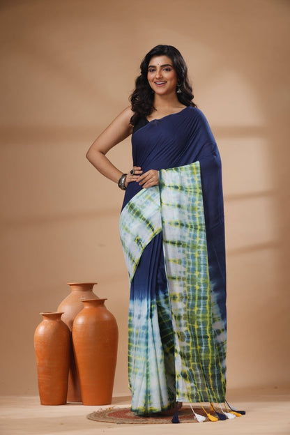 Pure Cotton Mulmul Saree Shibori Tie and Dye Design Woven Handloom Saree