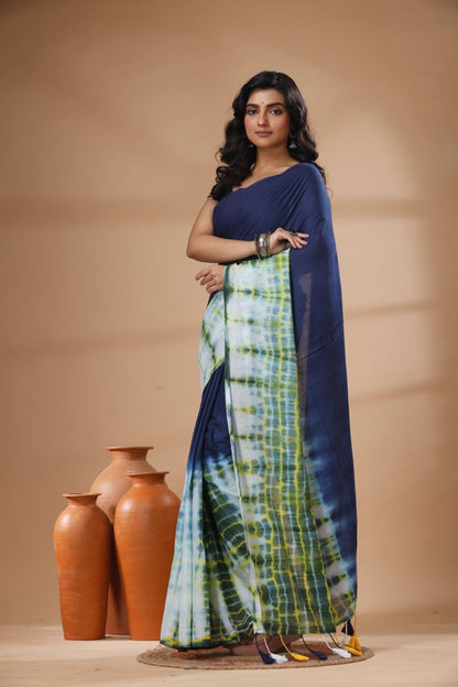 Pure Cotton Mulmul Saree Shibori Tie and Dye Design Woven Handloom Saree