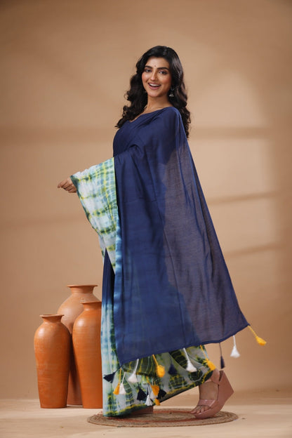 Pure Cotton Mulmul Saree Shibori Tie and Dye Design Woven Handloom Saree