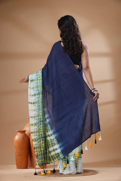 Pure Cotton Mulmul Saree Shibori Tie and Dye Design Woven Handloom Saree