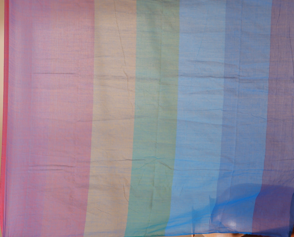 Pure Cotton Mulmul Saree Rainbow Colour Block Woven Handloom Saree