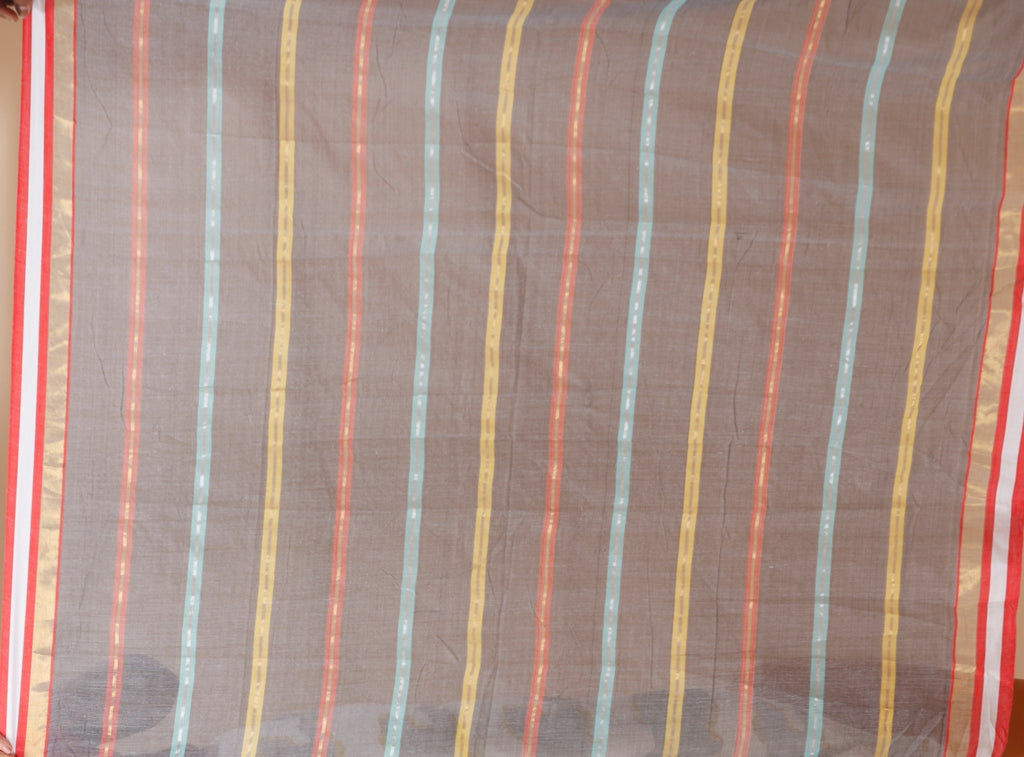 Pure Cotton Mulmul Saree Striped Sequin Design Woven Handloom Saree