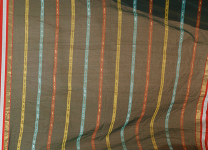 Pure Cotton Mulmul Saree Striped Sequin Design Woven Handloom Saree