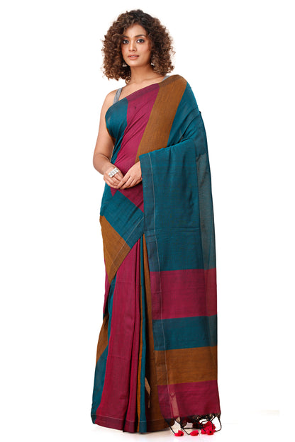 Cotton Handloom Saree Striped, Color Block Handloom Cotton Blend Saree
