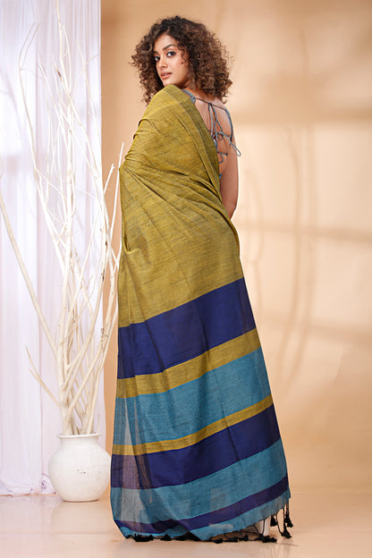Cotton Handloom Saree Striped, Color Block Handloom Cotton Blend Saree