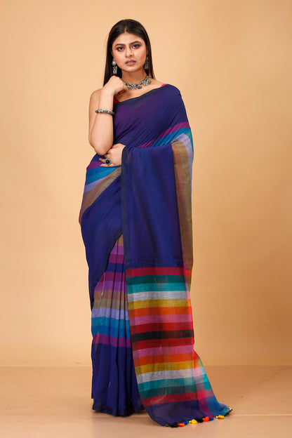 Pure Cotton Mulmul Saree Rainbow Design Woven Handloom Saree