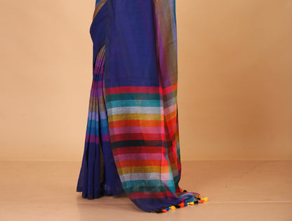 Pure Cotton Mulmul Saree Rainbow Design Woven Handloom Saree