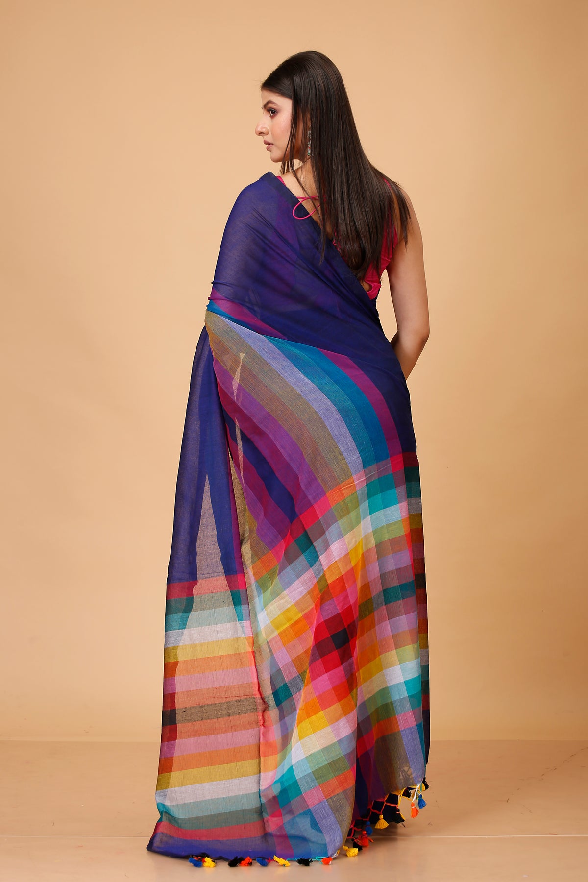 Pure Cotton Mulmul Saree Rainbow Design Woven Handloom Saree