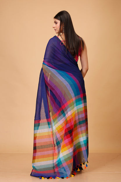 Pure Cotton Mulmul Saree Rainbow Design Woven Handloom Saree