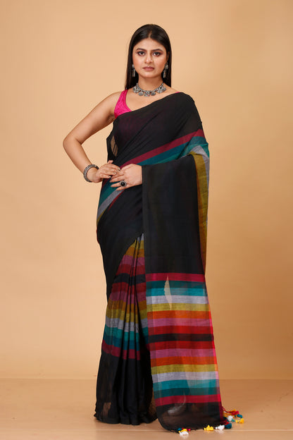 Pure Cotton Mulmul Saree Rainbow Design Woven Handloom Saree