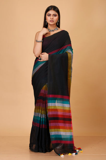 Pure Cotton Mulmul Saree Rainbow Design Woven Handloom Saree