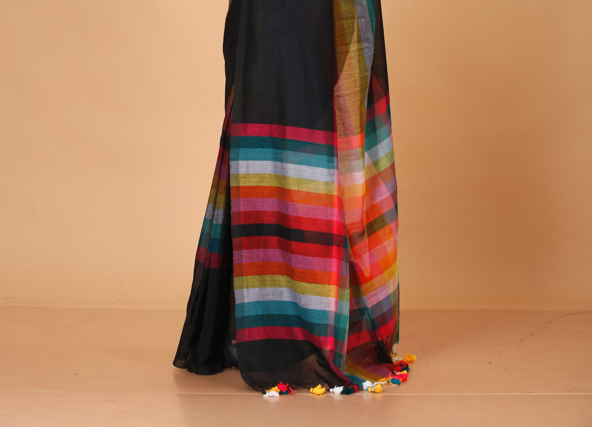 Pure Cotton Mulmul Saree Rainbow Design Woven Handloom Saree
