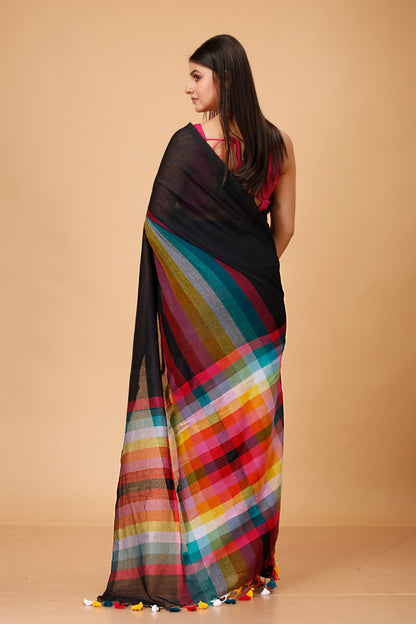 Pure Cotton Mulmul Saree Rainbow Design Woven Handloom Saree