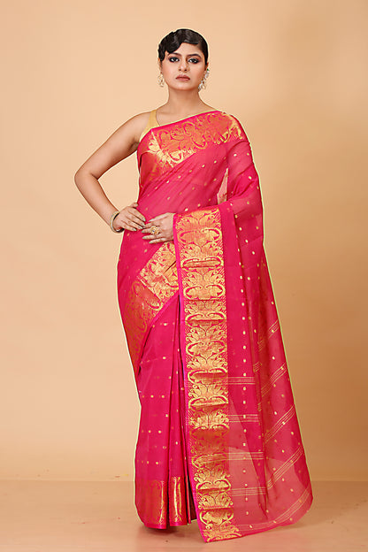 Pure Cotton Tant Saree Ball Buti Design Tant Saree With Self Design Zari Border