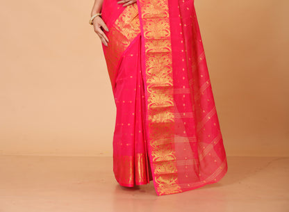 Pure Cotton Tant Saree Ball Buti Design Tant Saree With Self Design Zari Border