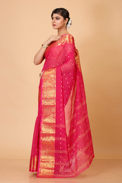 Pure Cotton Tant Saree Ball Buti Design Tant Saree With Self Design Zari Border