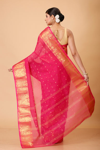 Pure Cotton Tant Saree Ball Buti Design Tant Saree With Self Design Zari Border