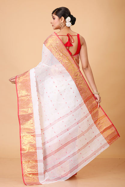 Pure Cotton Tant Saree Ball Buti Design Tant Saree With Self Design Zari Border