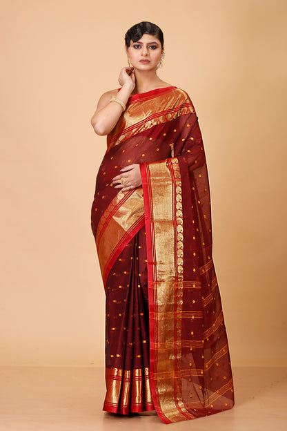 Pure Cotton Tant Saree Woven, Embellished, Embroidered Tant Pure Cotton Saree