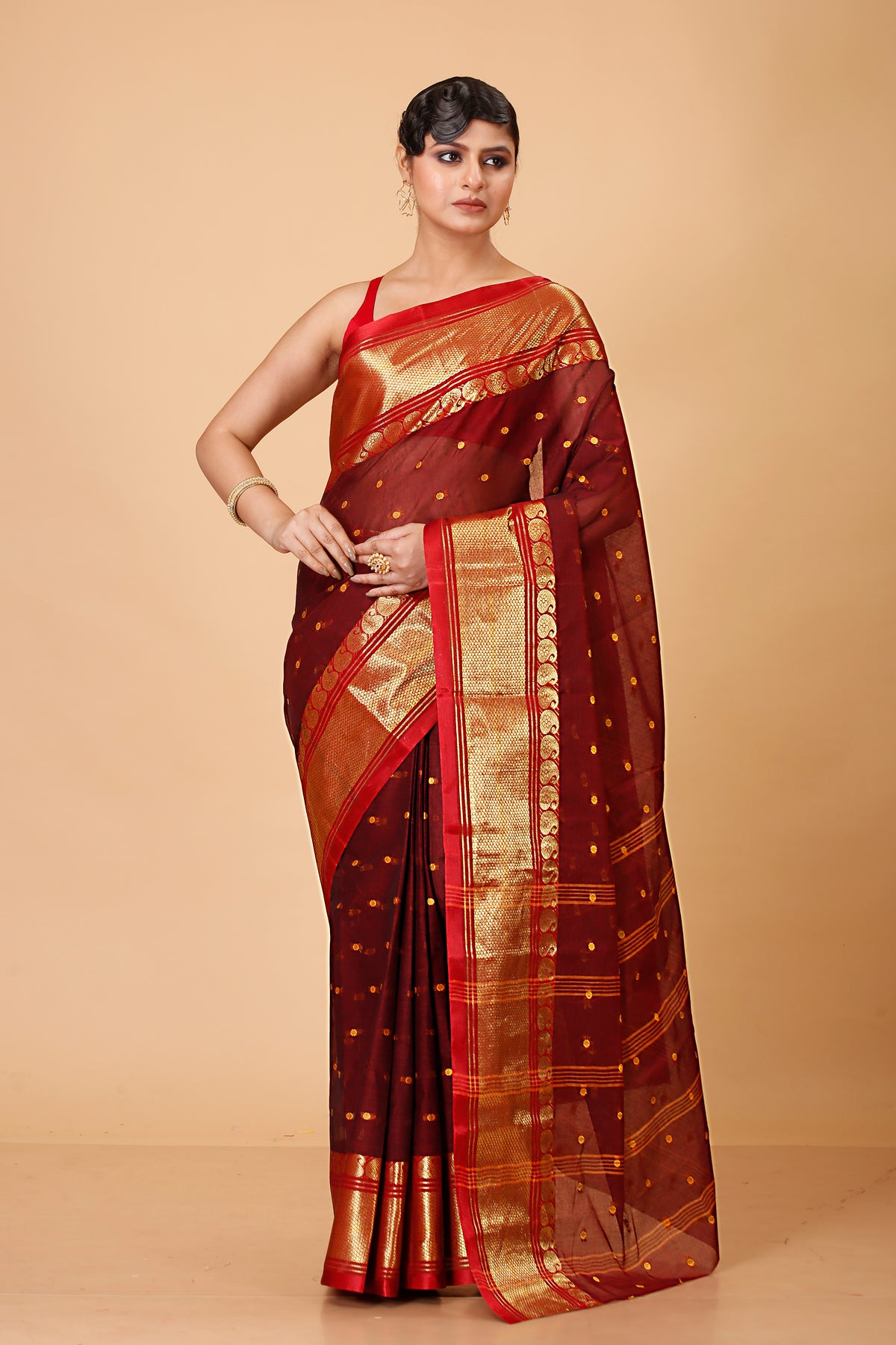 Pure Cotton Tant Saree Woven, Embellished, Embroidered Tant Pure Cotton Saree