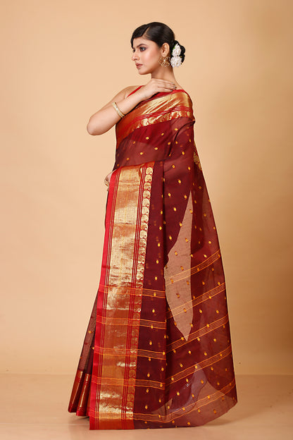 Pure Cotton Tant Saree Woven, Embellished, Embroidered Tant Pure Cotton Saree
