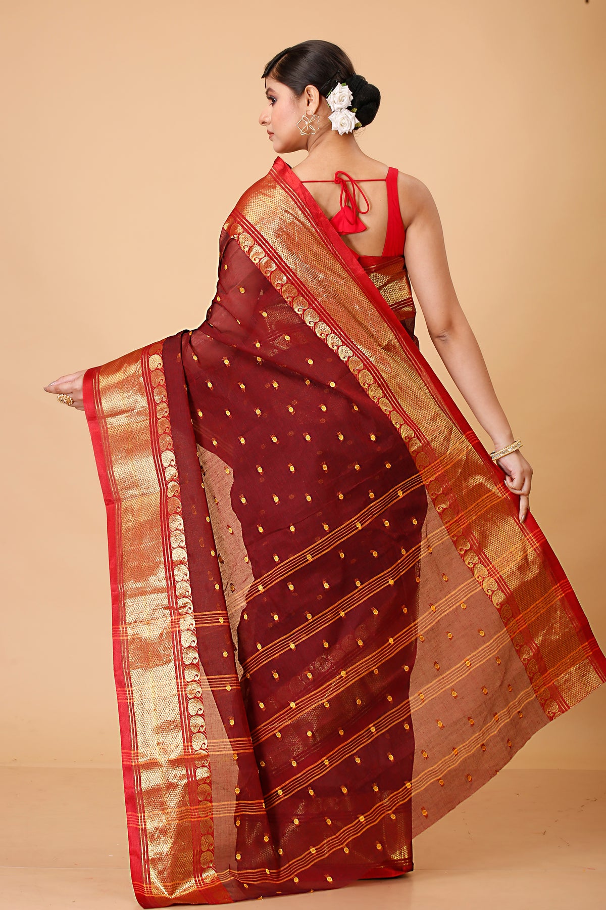 Pure Cotton Tant Saree Woven, Embellished, Embroidered Tant Pure Cotton Saree