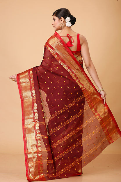 Pure Cotton Tant Saree Woven, Embellished, Embroidered Tant Pure Cotton Saree