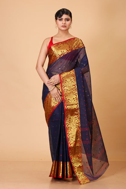 Pure Cotton Tant Saree Ball Buti Design Tant Saree With Self Design Zari Border