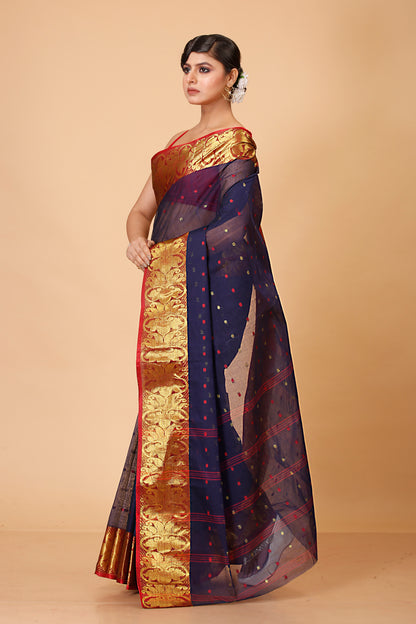Pure Cotton Tant Saree Ball Buti Design Tant Saree With Self Design Zari Border