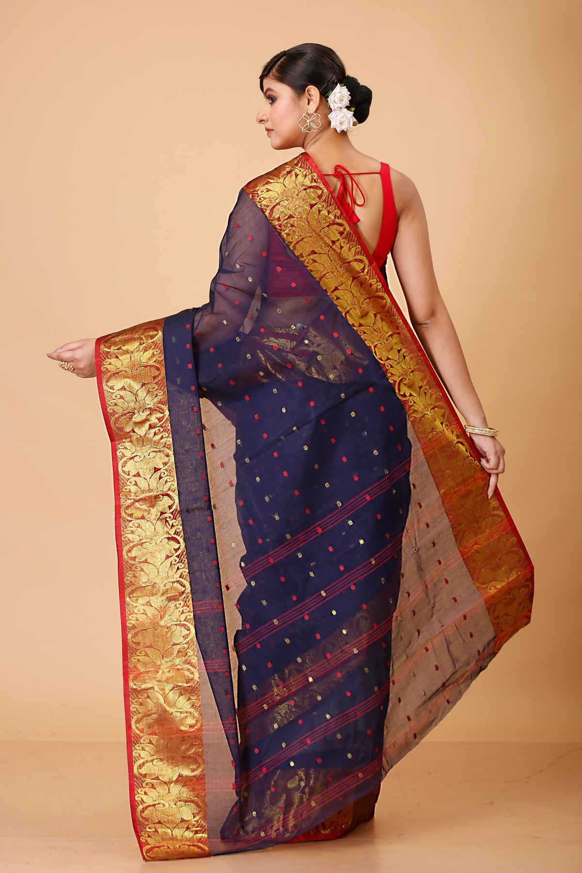 Pure Cotton Tant Saree Ball Buti Design Tant Saree With Self Design Zari Border