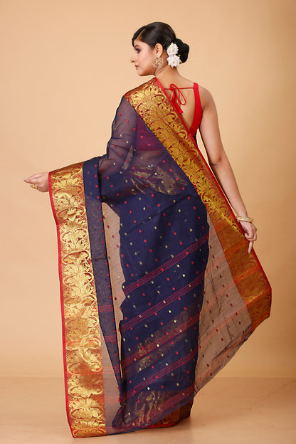 Pure Cotton Tant Saree Ball Buti Design Tant Saree With Self Design Zari Border