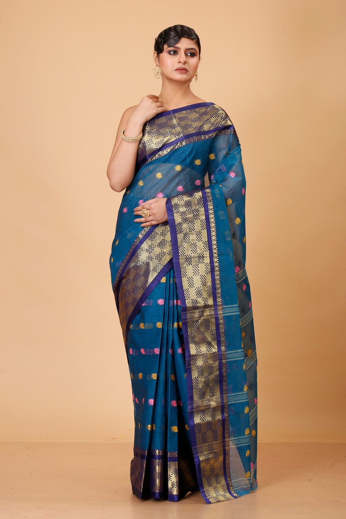 Pure Cotton Tant Saree Self Design, Embellished, Woven, Embroidered Tant Pure Cotton Saree