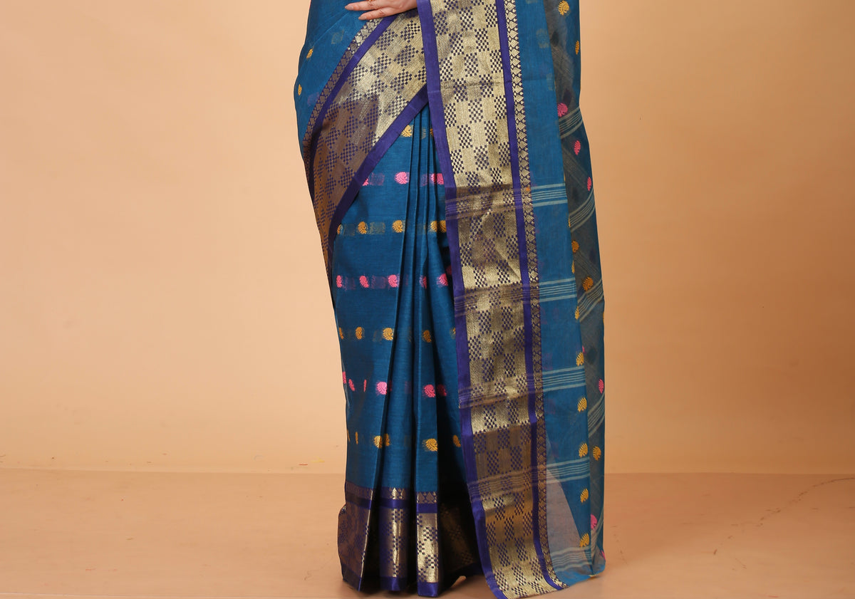 Pure Cotton Tant Saree Self Design, Embellished, Woven, Embroidered Tant Pure Cotton Saree