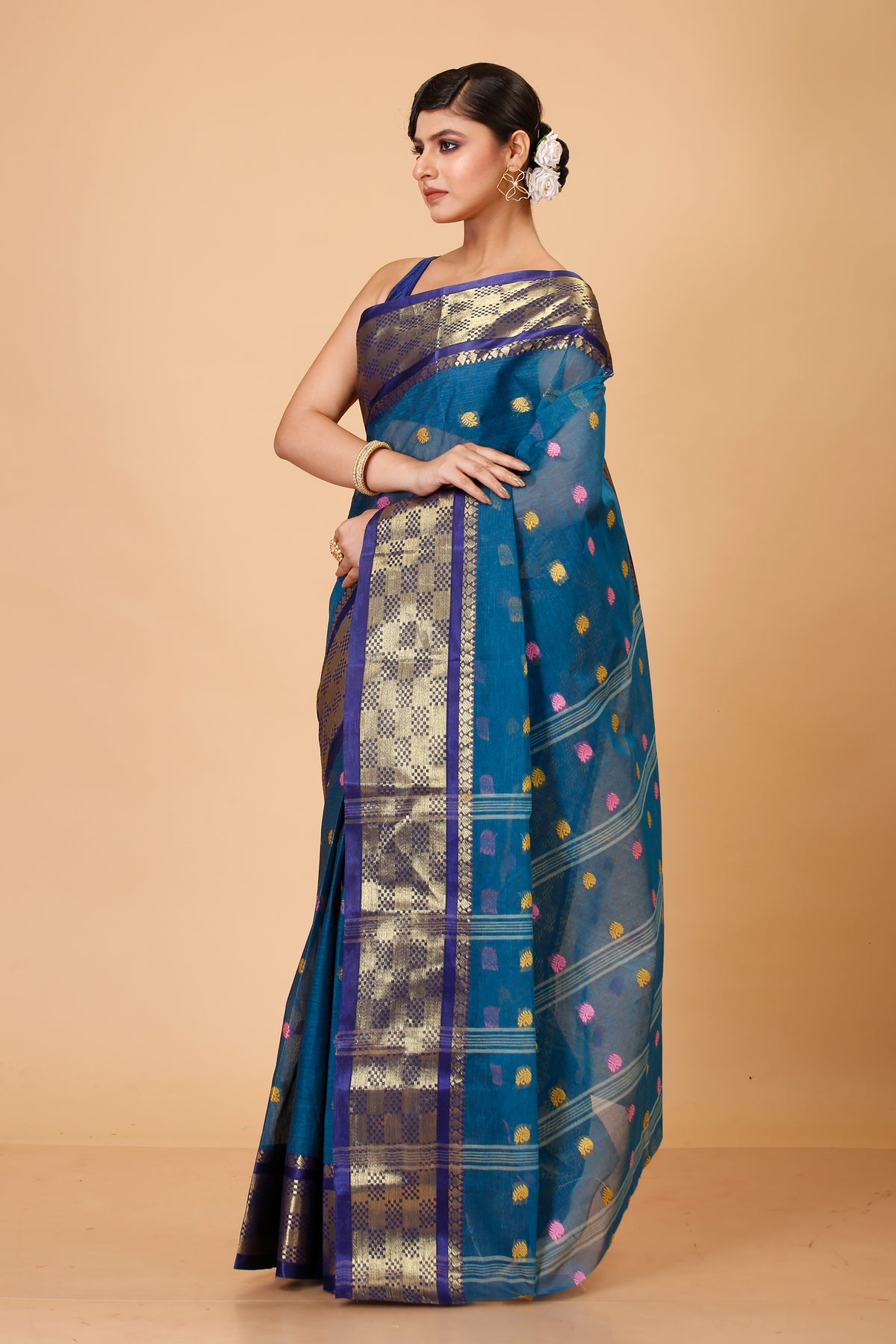 Pure Cotton Tant Saree Self Design, Embellished, Woven, Embroidered Tant Pure Cotton Saree